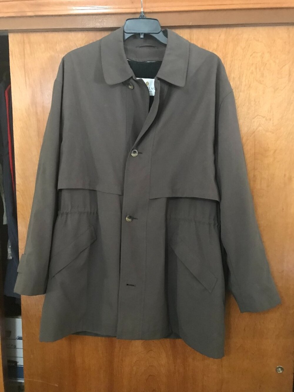 Bill Blass Men's XL Taupe Trench Coat Wool Blend Lined Cigarette Smoke Smell